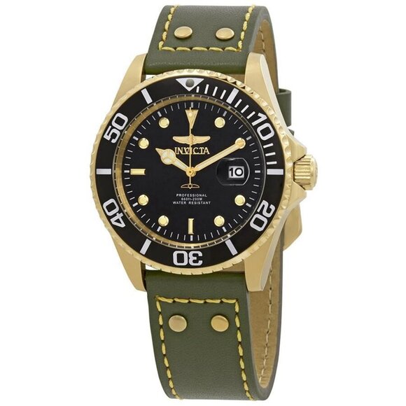 NWT Authentic Invicta Pro Diver Black Dial Green Leather Men's Watch - Picture 1 of 3